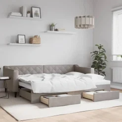 vidaXL Tagesbett Ausziehbar mit Schubladen Taupe 80x200 cm Stoff