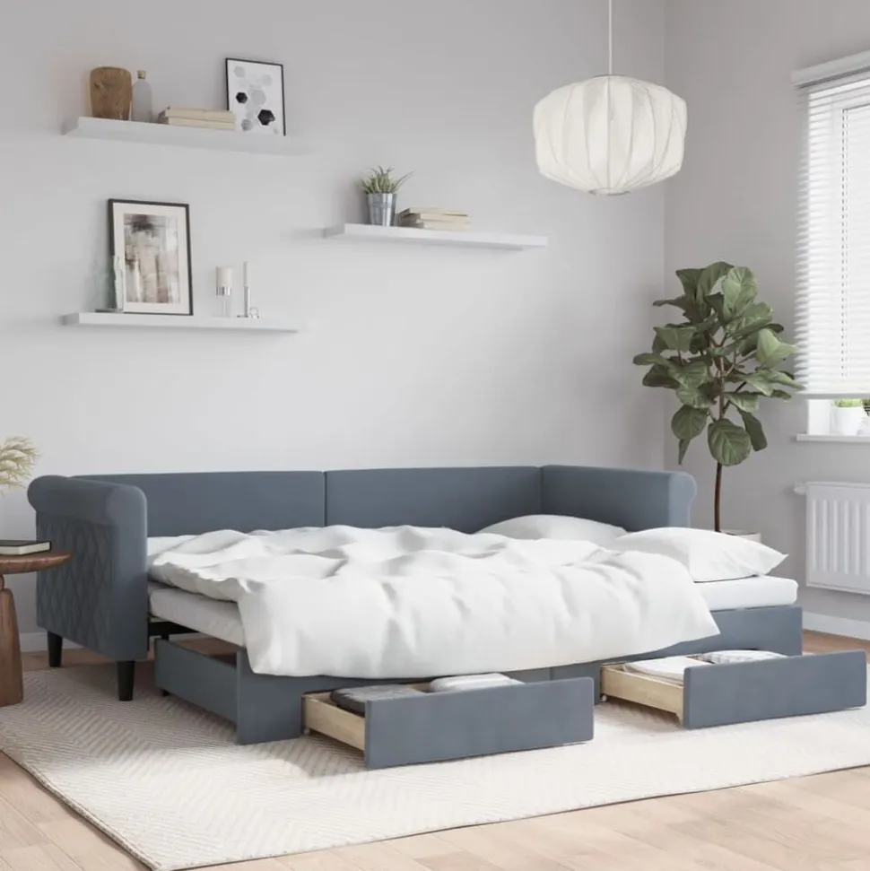 vidaXL Tagesbett Ausziehbar mit Schubladen Dunkelgrau 80x200 cm Samt