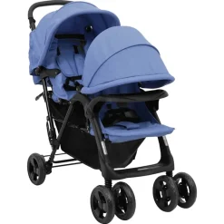 vidaXL Tandem-Zwillingskinderwagen Marineblau Stahl