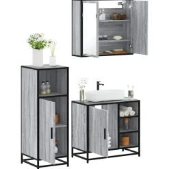 vidaXL 3-tlg. Badmöbel-Set Grau Sonoma Holzwerkstoff