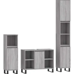 vidaXL 3-tlg. Badmöbel-Set Grau Sonoma Holzwerkstoff