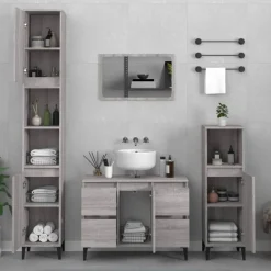 vidaXL 3-tlg. Badmöbel-Set Grau Sonoma Holzwerkstoff