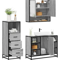 vidaXL 3-tlg. Badmöbel-Set Grau Sonoma Holzwerkstoff