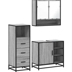 vidaXL 3-tlg. Badmöbel-Set Grau Sonoma Holzwerkstoff