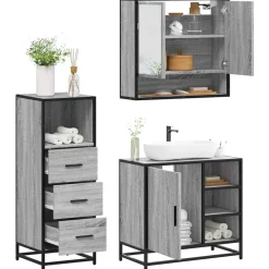 vidaXL 3-tlg. Badmöbel-Set Grau Sonoma Holzwerkstoff