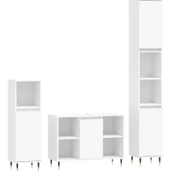 vidaXL 3-tlg. Badmöbel-Set Weiß Holzwerkstoff