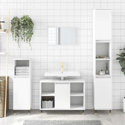 vidaXL 3-tlg. Badmöbel-Set Weiß Holzwerkstoff