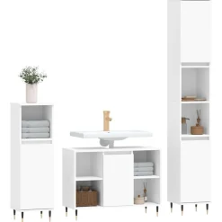 vidaXL 3-tlg. Badmöbel-Set Weiß Holzwerkstoff