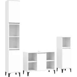 vidaXL 3-tlg. Badmöbel-Set Weiß Holzwerkstoff