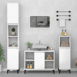 vidaXL 3-tlg. Badmöbel-Set Weiß Holzwerkstoff