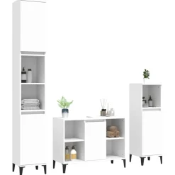vidaXL 3-tlg. Badmöbel-Set Weiß Holzwerkstoff