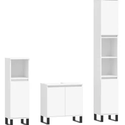 vidaXL 3-tlg. Badmöbel-Set Weiß Holzwerkstoff