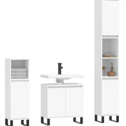 vidaXL 3-tlg. Badmöbel-Set Weiß Holzwerkstoff