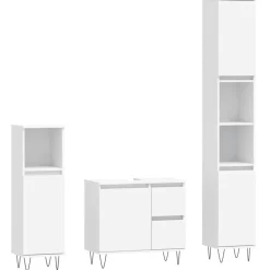 vidaXL 3-tlg. Badmöbel-Set Weiß Holzwerkstoff