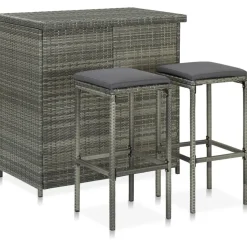vidaXL 3-tlg. Bar Set Poly Rattan Grau