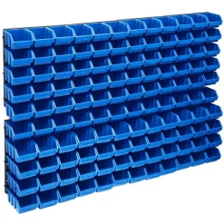 vidaXL 128-tlg. Behälter-Set für Kleinteile mit Wandplatten Blau
