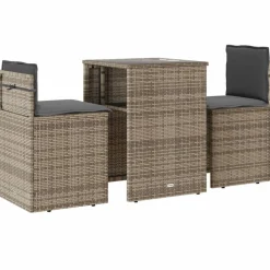 vidaXL 3-tlg. Bistro-Set mit Kissen Grau Poly Rattan