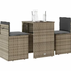 vidaXL 3-tlg. Bistro-Set mit Kissen Grau Poly Rattan
