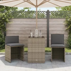 vidaXL 3-tlg. Bistro-Set mit Kissen Grau Poly Rattan