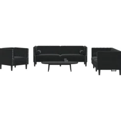 vidaXL 3-tlg. Chesterfield-Sofa-Set mit Nackenrollen Schwarz Samt