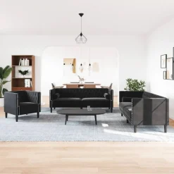 vidaXL 3-tlg. Chesterfield-Sofa-Set mit Nackenrollen Schwarz Samt
