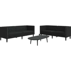 vidaXL 2-tlg. Chesterfield-Sofa-Set Schwarz Kunstleder