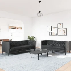 vidaXL 2-tlg. Chesterfield-Sofa-Set Schwarz Kunstleder