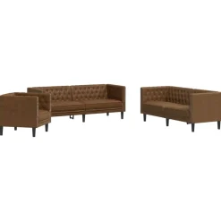 vidaXL 3-tlg. Chesterfield-Sofa-Set Braun Kunstleder