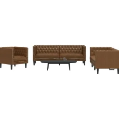 vidaXL 3-tlg. Chesterfield-Sofa-Set Braun Kunstleder