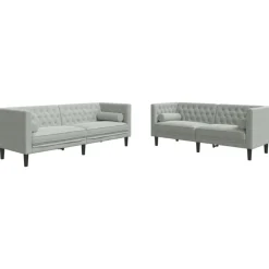vidaXL 2-tlg. Chesterfield-Sofa-Set mit Nackenrollen Hellgrau Samt