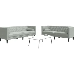 vidaXL 2-tlg. Chesterfield-Sofa-Set mit Nackenrollen Hellgrau Samt