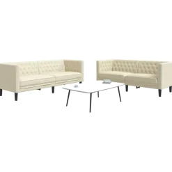 vidaXL 2-tlg. Chesterfield-Sofa-Set Creme Kunstleder