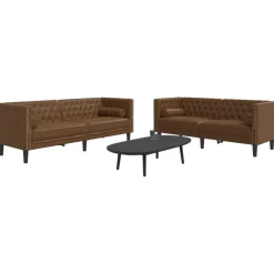 vidaXL 2-tlg. Chesterfield-Sofa-Set Braun Kunstleder Wildleder-Optik