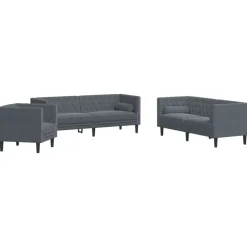 vidaXL 3-tlg. Chesterfield-Sofa-Set mit Nackenrollen Dunkelgrau Samt