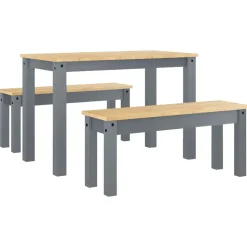 vidaXL 3-tlg. Essgruppe PANAMA Grau Massivholz Kiefer