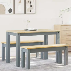 vidaXL 3-tlg. Essgruppe PANAMA Grau Massivholz Kiefer