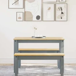 vidaXL 3-tlg. Essgruppe PANAMA Grau Massivholz Kiefer