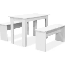 vidaXL 3-tlg. Essgruppe Tisch und Bänke Holzwerkstoff Weiß