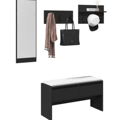 vidaXL 4-tlg. Garderoben-Set Schwarz Holzwerkstoff
