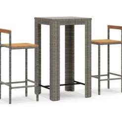 vidaXL 3-tlg. Gartenbar-Set Grau Poly Rattan & Massivholz Akazie