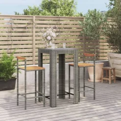 vidaXL 3-tlg. Gartenbar-Set Grau Poly Rattan & Massivholz Akazie