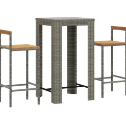 vidaXL 3-tlg. Gartenbar-Set Grau Poly Rattan & Massivholz Akazie