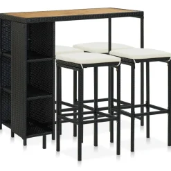 vidaXL 5-tlg. Gartenbar-Set mit Kissen Poly Rattan Schwarz