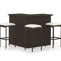 vidaXL 4-tlg. Gartenbar-Set mit Kissen Poly Rattan Braun