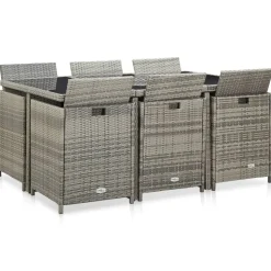 vidaXL 11-tlg. Garten-Essgruppe mit Auflagen Poly Rattan Grau