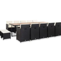 vidaXL 15-tlg. Garten-Essgruppe mit Auflagen Poly Rattan Schwarz