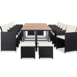 vidaXL 15-tlg. Garten-Essgruppe mit Auflagen Poly Rattan Schwarz