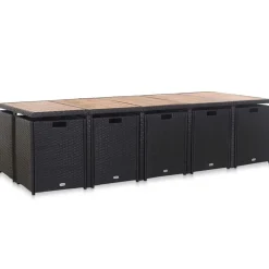vidaXL 15-tlg. Garten-Essgruppe mit Auflagen Poly Rattan Schwarz