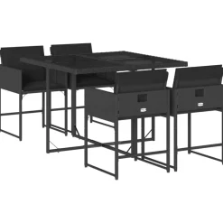 vidaXL 5-tlg. Garten-Essgruppe mit Kissen Schwarz Poly Rattan