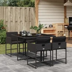 vidaXL 5-tlg. Garten-Essgruppe mit Kissen Schwarz Poly Rattan